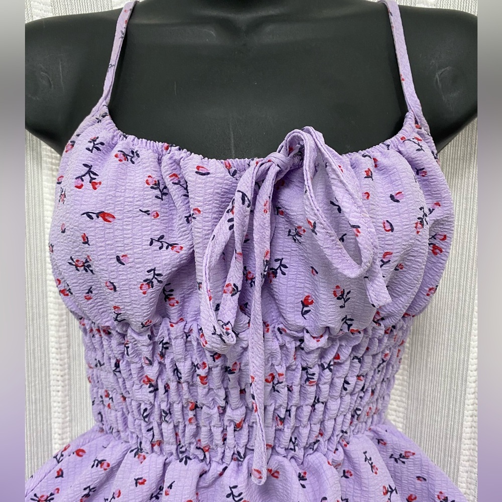 Purple Floral Smocked Spaghetti Strap Sundress Size XS Summer Boho‎ Romantic - Picture 2 of 16